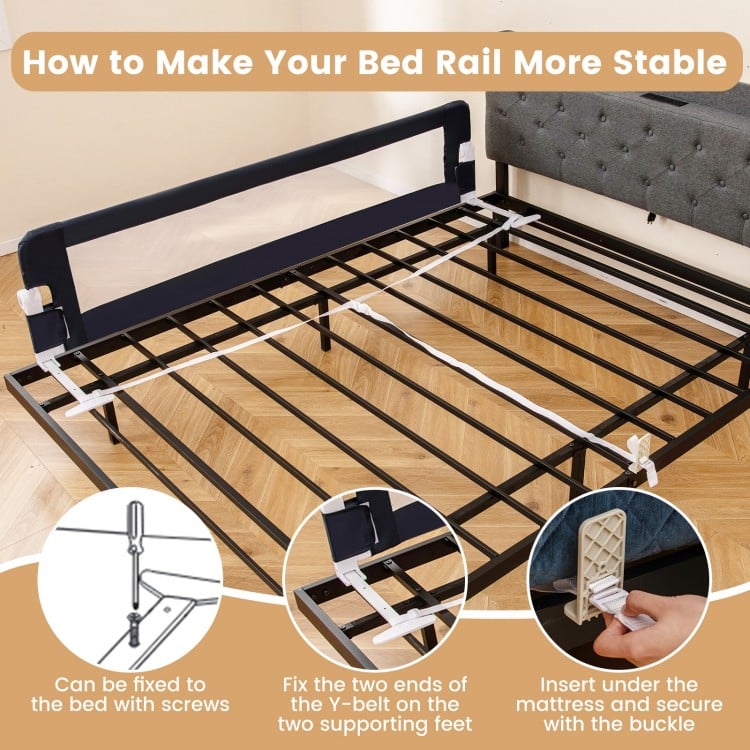 71-Inch Foldable Bed Rail Swing Down Baby Bed Guard Rail with Adjustable Safety Strap-Blue