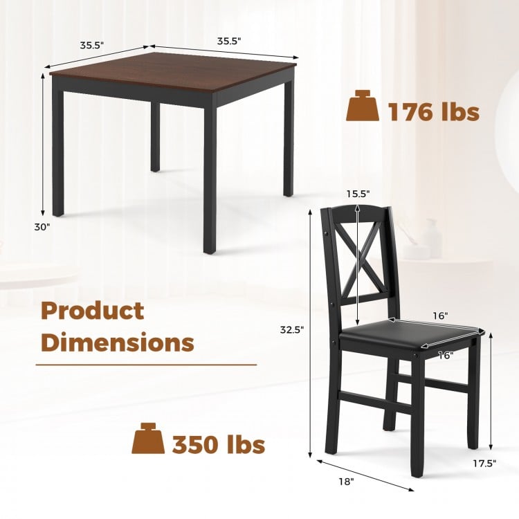 3-Piece Dining Table Set Wooden Square Kitchen Table for 2 People-Brown