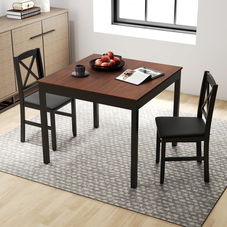 3-Piece Dining Table Set Wooden Square Kitchen Table for 2 People-Brown