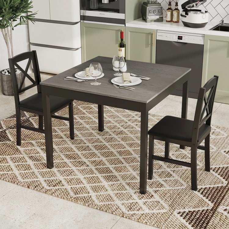 3-Piece Dining Table Set Wooden Square Kitchen Table for 2 People-Gray