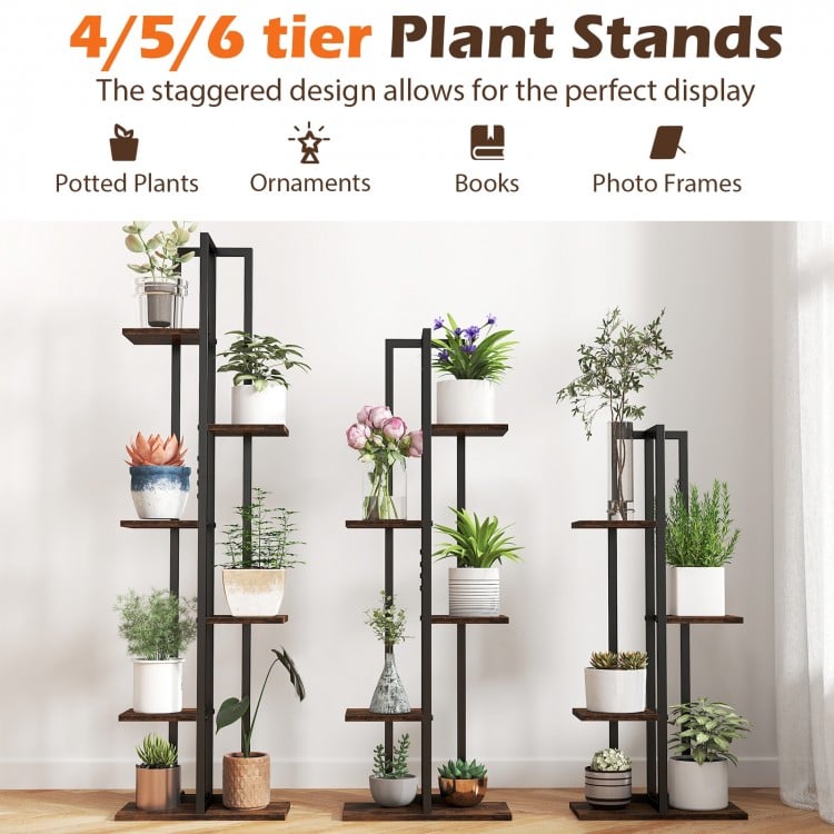 3 Pieces Tall Wood Plant Stand Set 4+5+6-Tier Indoor Flower Stands-Rustic Brown