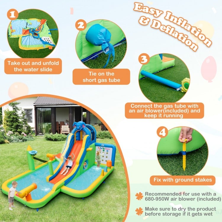 Inflatable Water Slide Giant Water Park 9-In-1 for Kids Backyard Fun with 735W Blower