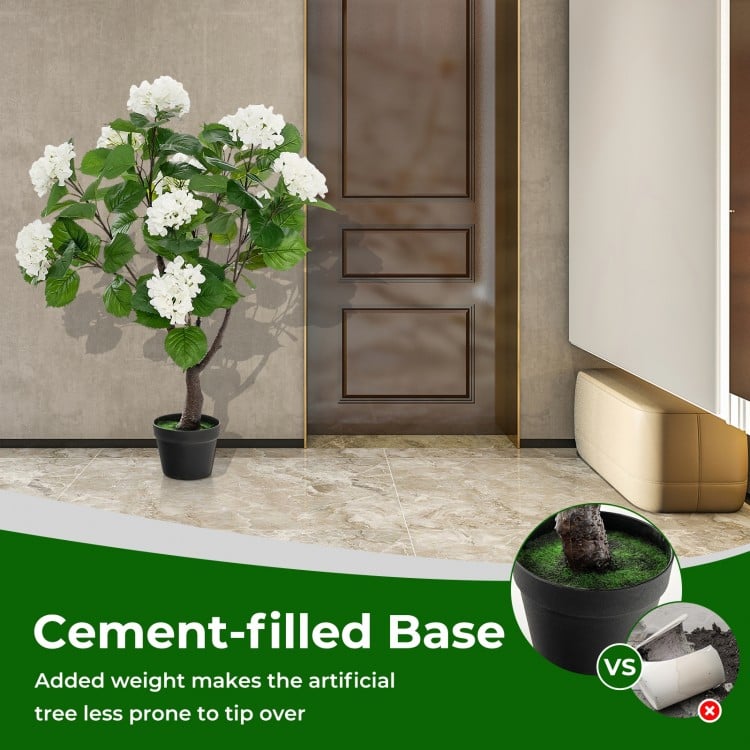 Artificial Hydrangea Tree Fake Floral Plant with 11 White Flowers-White