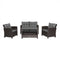 4 Pieces Patio Rattan Conversation Furniture Set with Glass Top Coffee Table-Gray