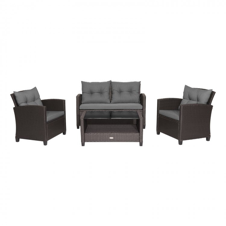 4 Pieces Patio Rattan Conversation Furniture Set with Glass Top Coffee Table-Gray