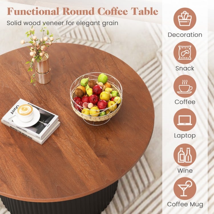 Round Coffee Table with Solid Wood Frame and Wooden Top-Walnut