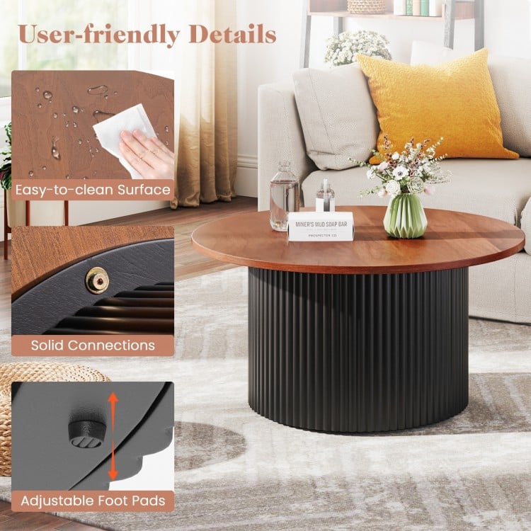 Round Coffee Table with Solid Wood Frame and Wooden Top-Walnut