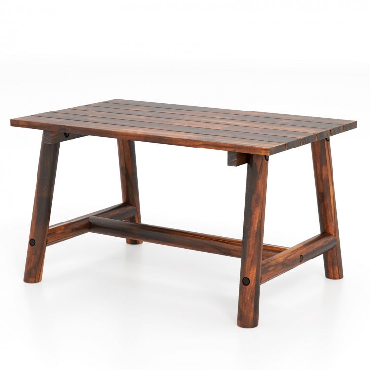 Solid Wood Patio Table with Slatted Tabletop for Garden Lawn Porch Balcony Poolside Living Room-Brown