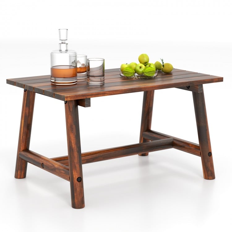 Solid Wood Patio Table with Slatted Tabletop for Garden Lawn Porch Balcony Poolside Living Room-Brown