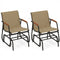Patio Glider Chair Set of 2 with Curved Teak Armrests and Breathable Fabric Seat-Brown