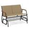 Patio Glider Bench with Curved Teak Armrests and Breathable Fabric Seat for 2 People-Brown