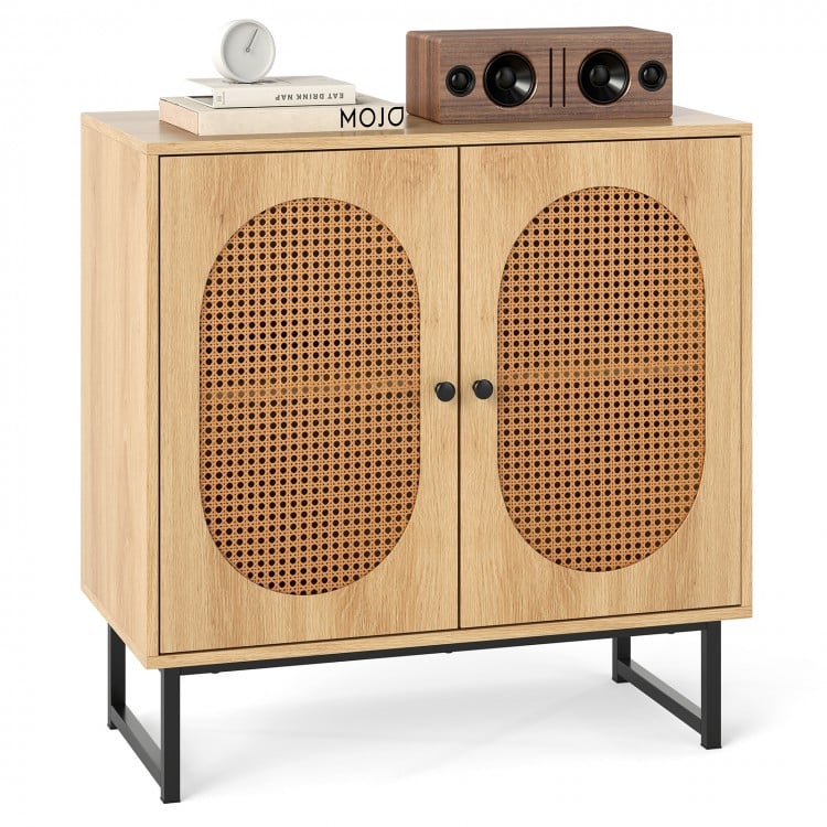 Buffet Cabinet Rattan Storage Cabinet with 2 Doors and Adjustable Shelf-Natural