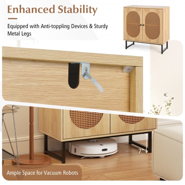 Buffet Cabinet Rattan Storage Cabinet with 2 Doors and Adjustable Shelf-Natural