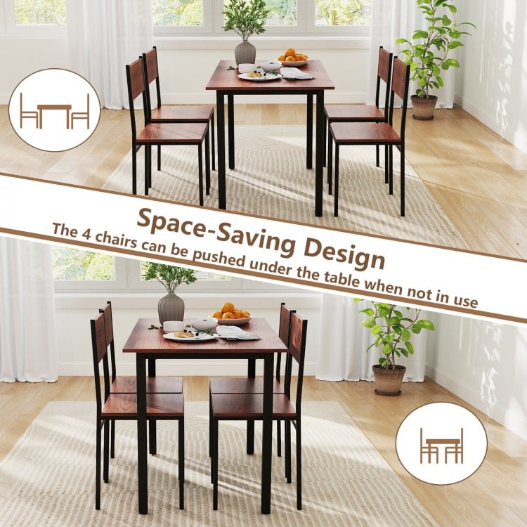 5 Piece Dining Table Set Industrial Style Kitchen Table and Chairs for 4-Walnut