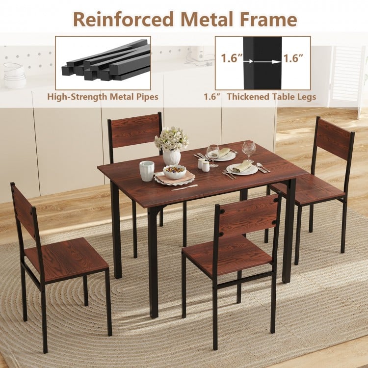 5 Piece Dining Table Set Industrial Style Kitchen Table and Chairs for 4-Walnut