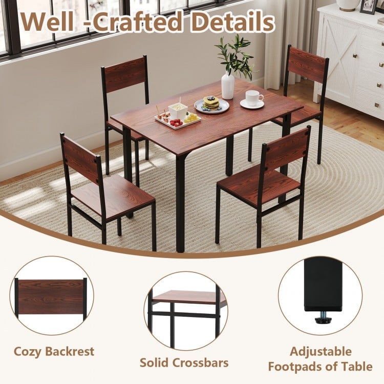 5 Piece Dining Table Set Industrial Style Kitchen Table and Chairs for 4-Walnut