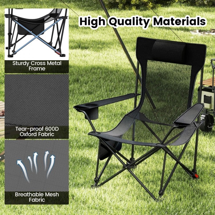 Reclining Camping Chair with Removable Footrest and Adjustable Backrest-Gray