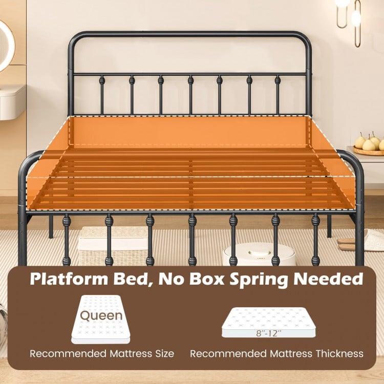 Bed Frame with Headboard and Under Bed Storage Black-Queen Size