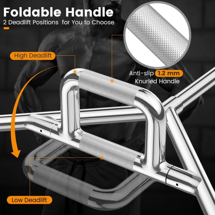 Olympic Hex Trap Bar with 2 Spring Collars and Foldable Handle-Silver