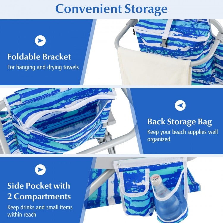 Foldable Backpack Beach Chair with Cup Holder and Storage Pockets Set of 2-Navy