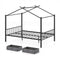 Full Size Metal House Bed with 2 Fabric Drawers for Kids-Black