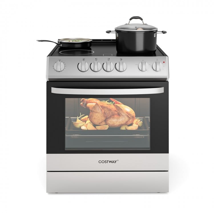 30 Inch Freestanding and Slide-in Kitchen Stove with 4 Burners Ceramic Cooktop-Silver