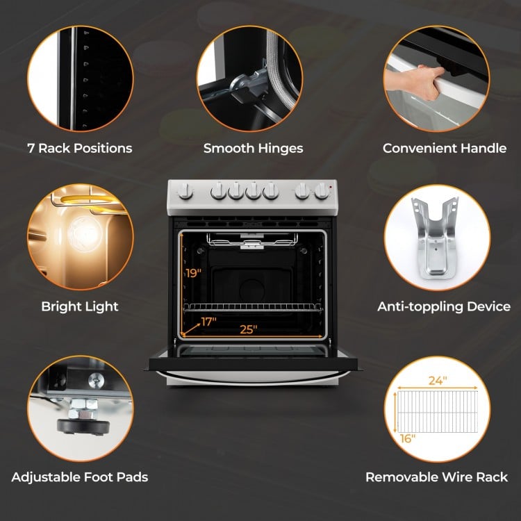 30 Inch Freestanding and Slide-in Kitchen Stove with 4 Burners Ceramic Cooktop-Silver