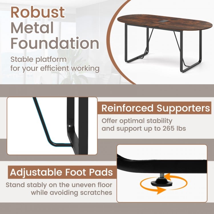 71 Inches Executive Table Oval Home Office Table with Cable Management Hole-Rustic Brown