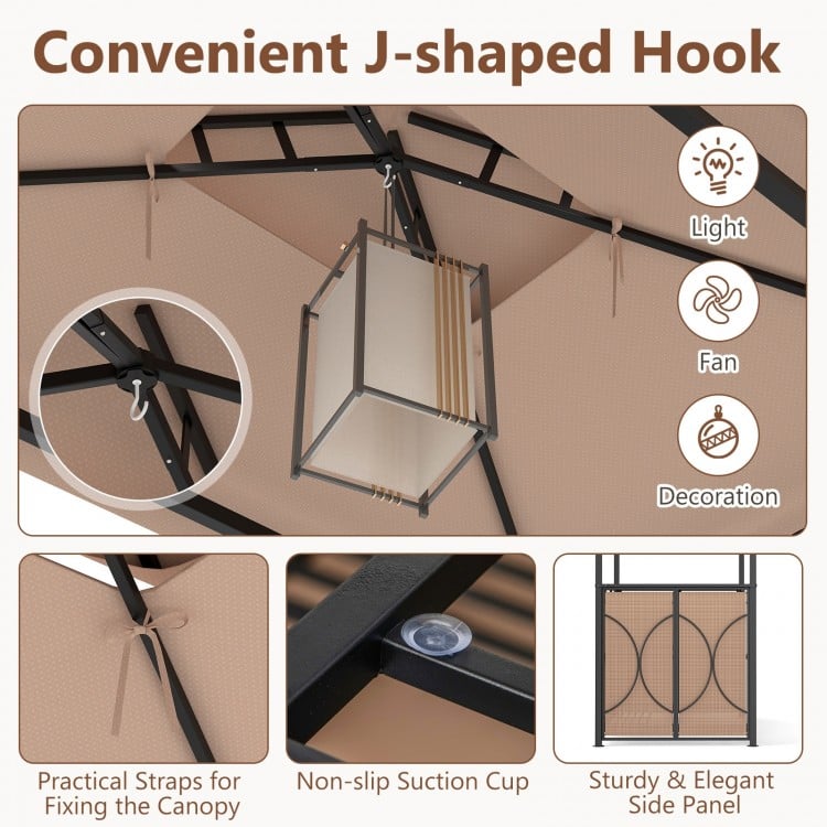 6.5 x 4 x 8 FT Grill Gazebo Set with 2 Bar Stools and Bar Table-Brown