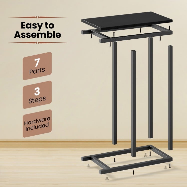 C-shaped Side Table with Heavy-duty Metal Frame-Black