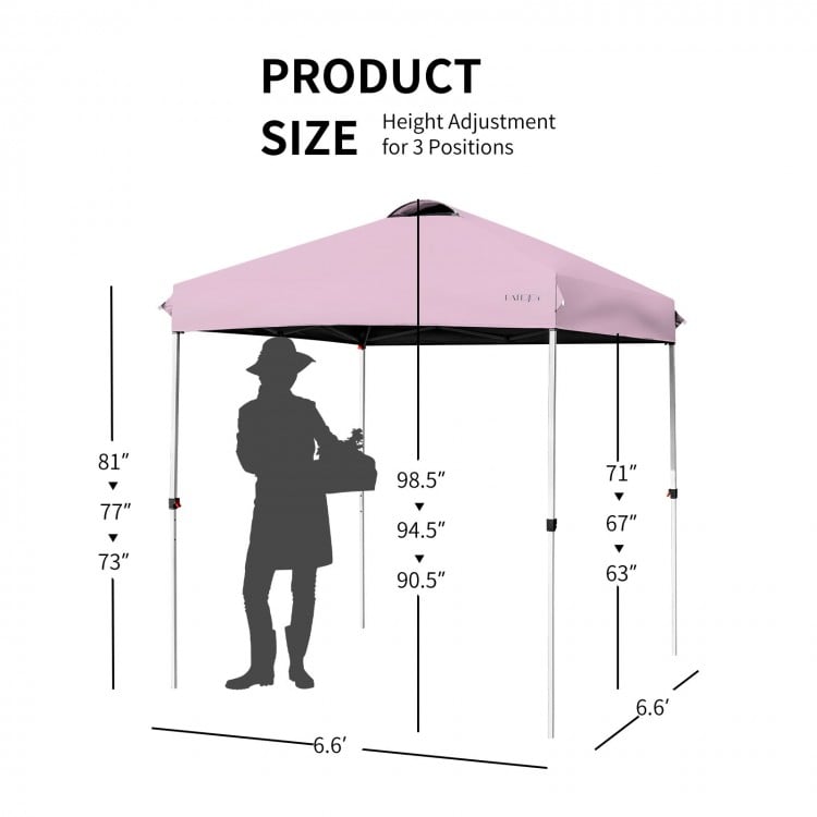 6.6 x 6.6 Feet Outdoor Pop-up Canopy Tent with Roller Bag-Pink