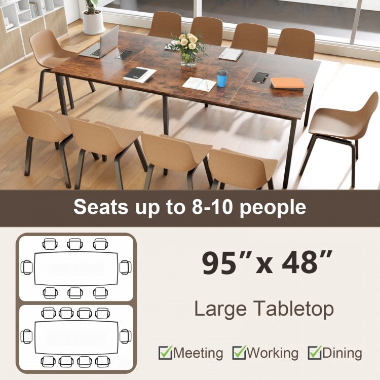 8 FT Conference Room Table Large Meeting Table Seats up to 10 People-Rustic Brown
