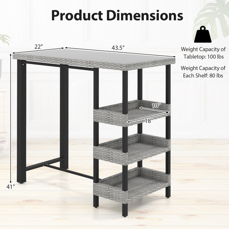 43.5 Inch Outdoor Bar Table with Tempered Glass Top