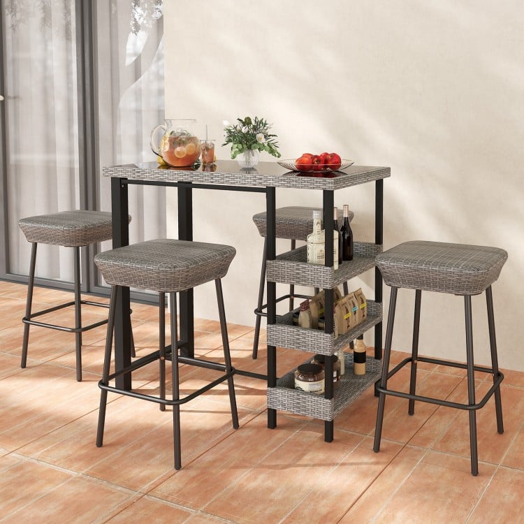 43.5 Inch Outdoor Bar Table with Tempered Glass Top