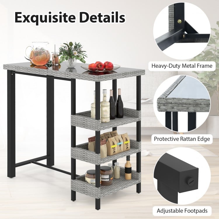 43.5 Inch Outdoor Bar Table with Tempered Glass Top