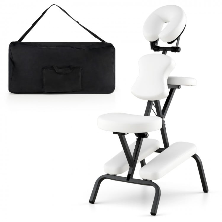 PU Leather Pad Travel Massage Chair with Thickened Sponge and Carrying Bag-White