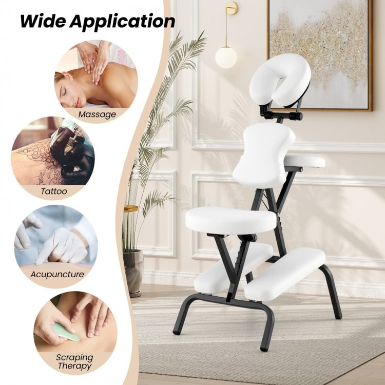 PU Leather Pad Travel Massage Chair with Thickened Sponge and Carrying Bag-White