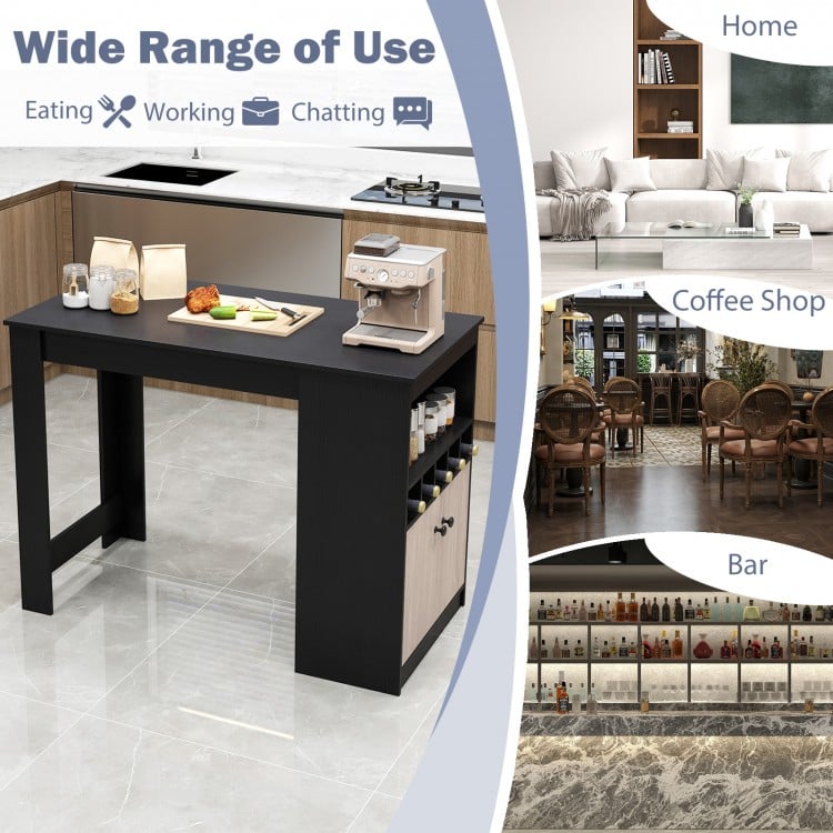 48 Inch Bar Table with Storage Cabinet and Wine Rack-Black