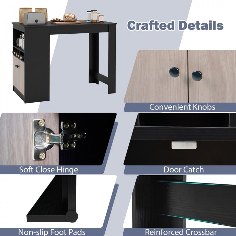 48 Inch Bar Table with Storage Cabinet and Wine Rack-Black