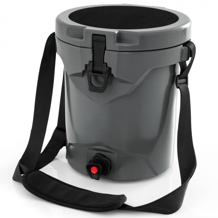 10 QT Drink Cooler Insulated Ice Chest with Spigot Flat Seat Lid and Adjustable Strap