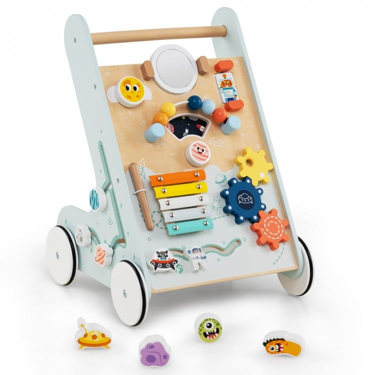 Wooden Baby Walker Push and Pull Learning Activity Center with Wheels for Toddlers 1+ Years Old-Green