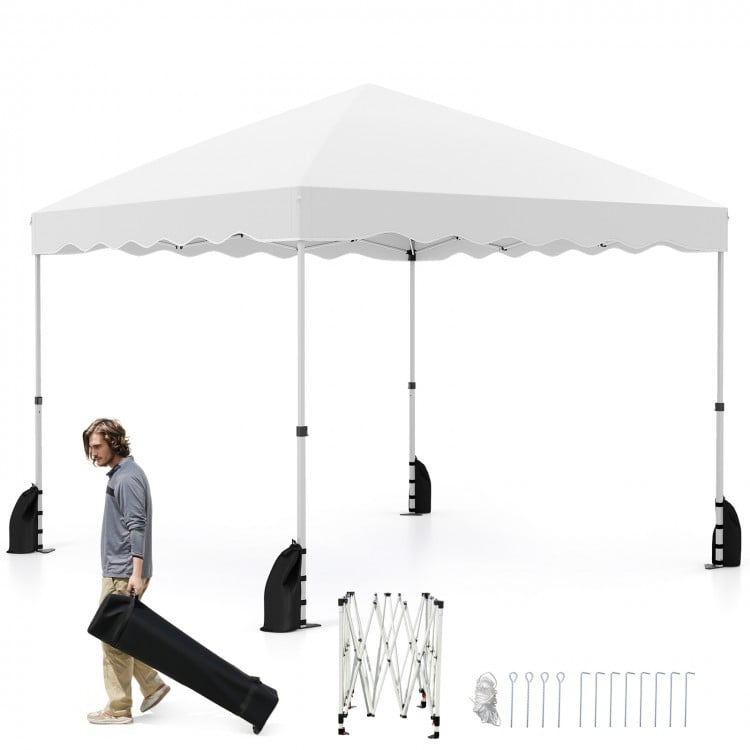 Foldable 10 X 10 Feet Pop up Canopy Tent with Wheeled Bag-White
