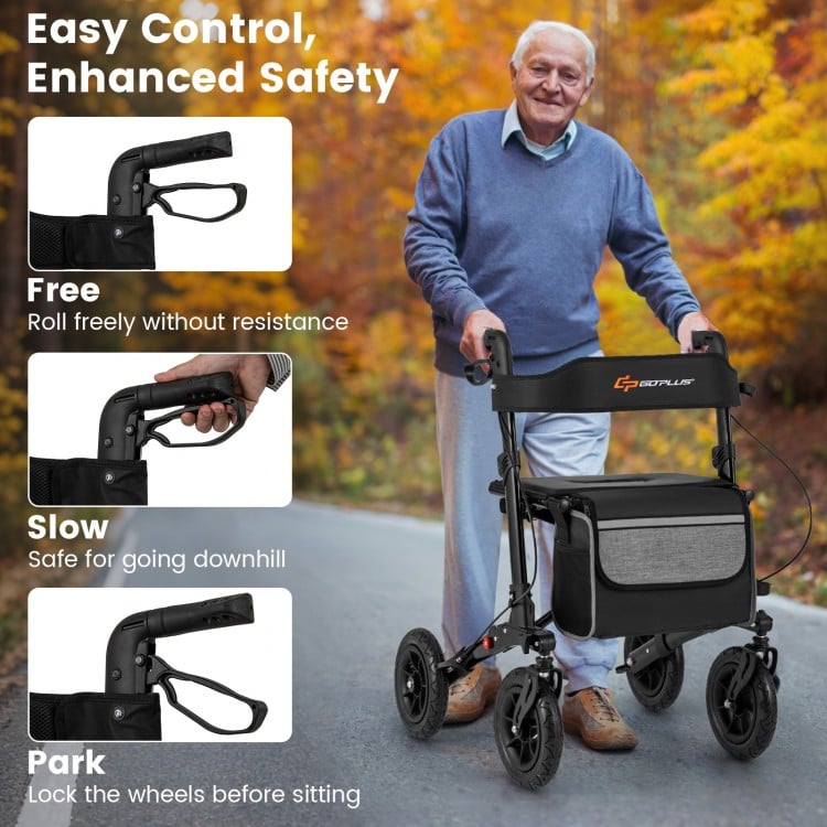 Folding Rollator Walker for Seniors with Seat for All Terrain-Black