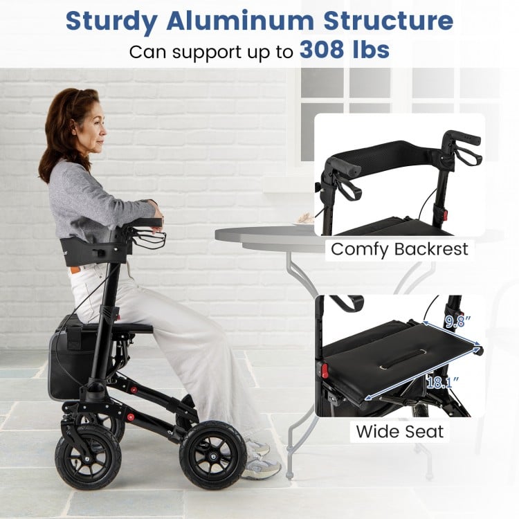Folding Rollator Walker for Seniors with Seat for All Terrain-Black