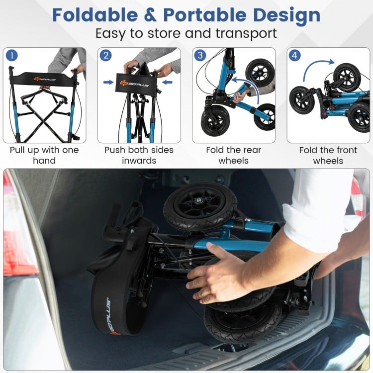 Folding Rollator Walker for Seniors with Seat for All Terrain-Navy