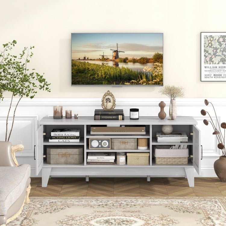 Farmhouse TV Stand for TVs Up to 65 Inches with 2 Barn Door Cabinets-Gray