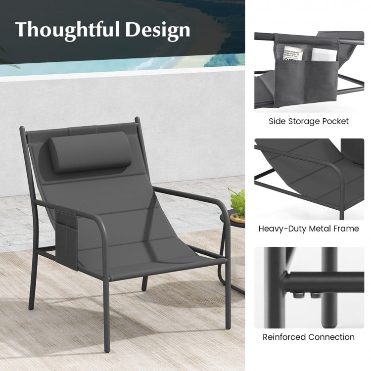 3 Piece Outdoor Bistro Set Patio Metal Chair and Coffee Table Set-Gray