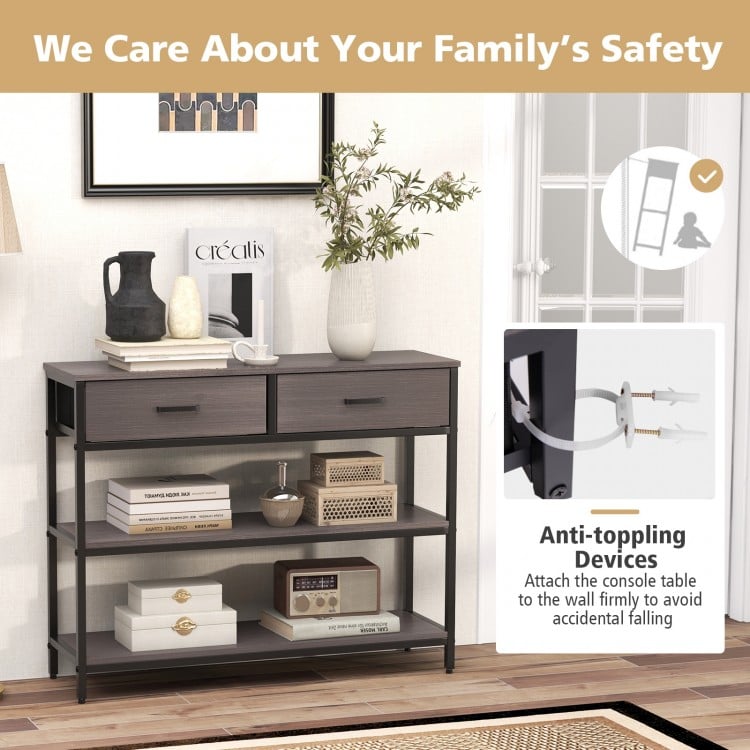 Console Table with Folding Fabric Drawers for Entryway-Gray