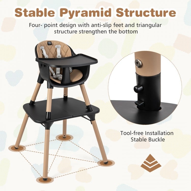 4-in-1 Baby Convertible Toddler Table Chair Set with PU Cushion-Brown