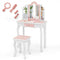 Princess Pretend Play Makeup Table and Stool Set with Tri-folding Mirror-Pink